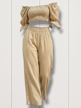 Free People 2 Piece Cotton Wide Leg Lounge Crop Set S